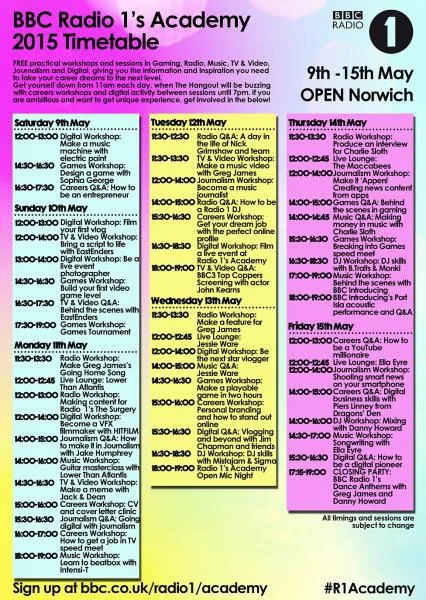 BBC Radio 1 Academy - The Schedule